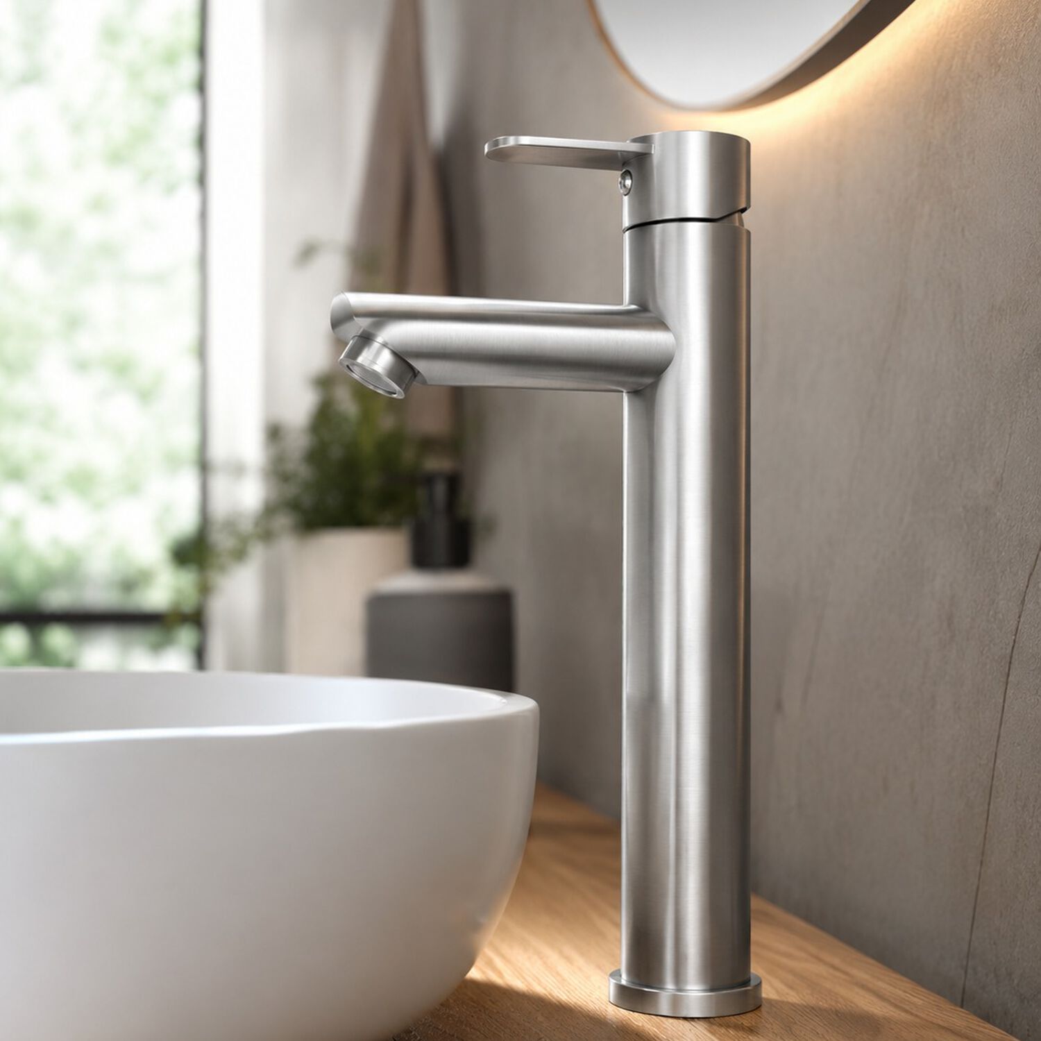 Monomando Llave Grifo Para Lavatorio Modelo Modern Inox Alto Marca Taumm Color Acero Inox image number 3.0