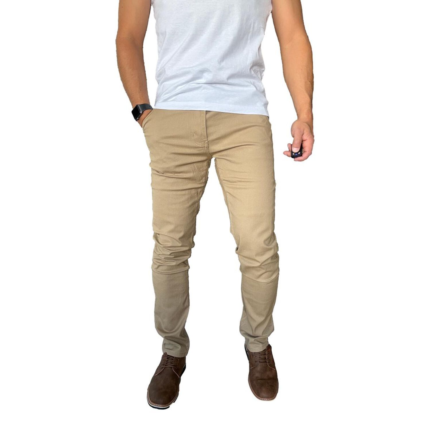 Pantal&oacute;n Tela Elasticado Hombre Casual Caqui image number 1.0