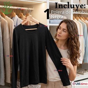 Camiseta Polera Bamb&uacute; Primera Capa Negro Manga Larga Mujer