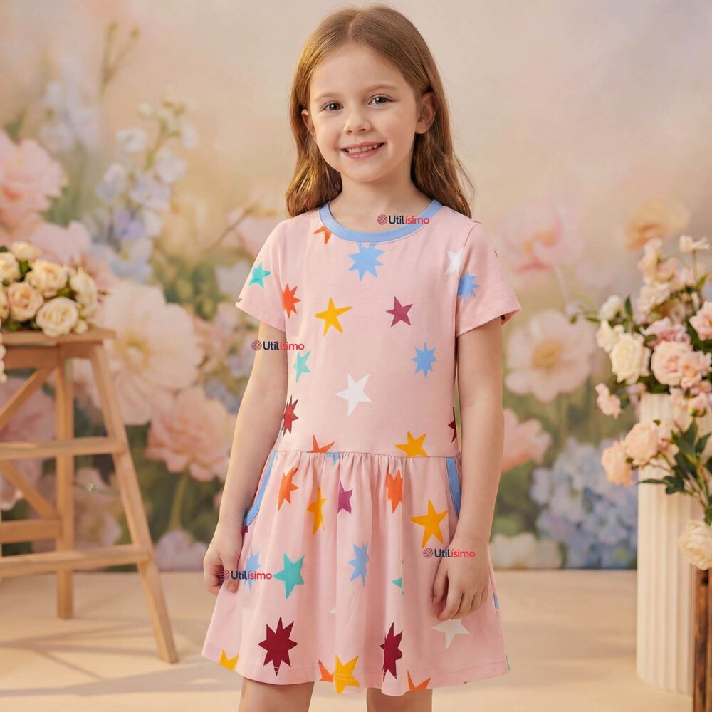 Vestido Manga Corta Estrellas Algod&oacute;n Ni&ntilde;a image number 0.0