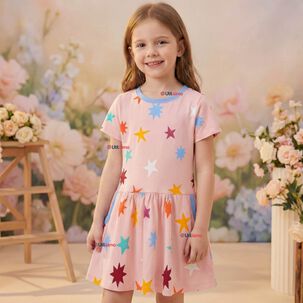 Vestido Manga Corta Estrellas Algod&oacute;n Ni&ntilde;a