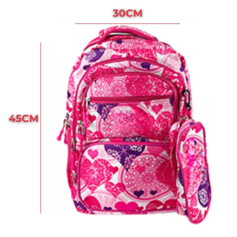 Pack Mochila Lonchera Estuche 45cm Juvenil Escolar Hearts image number 1.0