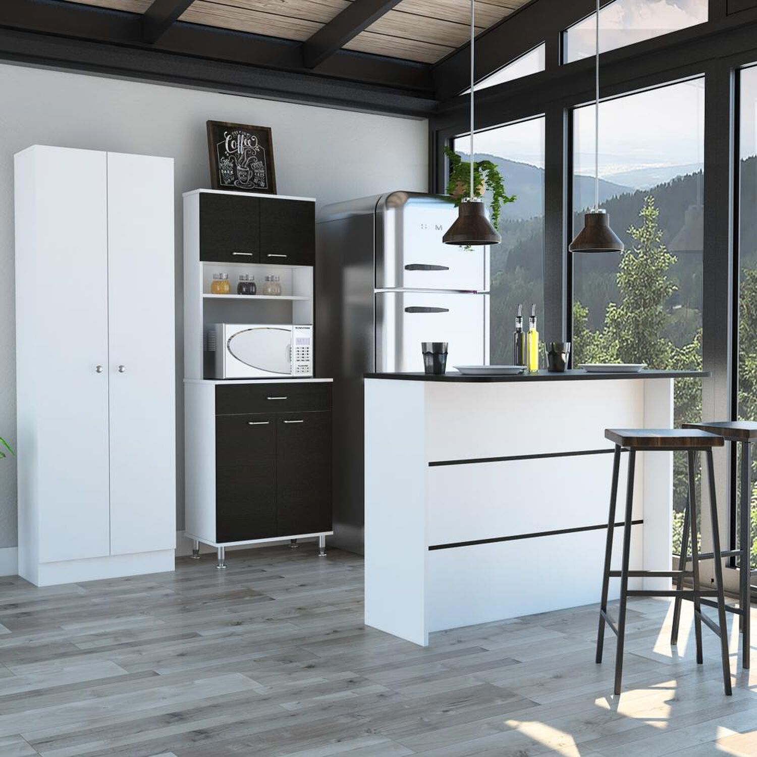 Mueble Cocina 60 + Barra De Cocina + Optimizador Kitchen - Wengue / Blanco Tuhome image number 1.0