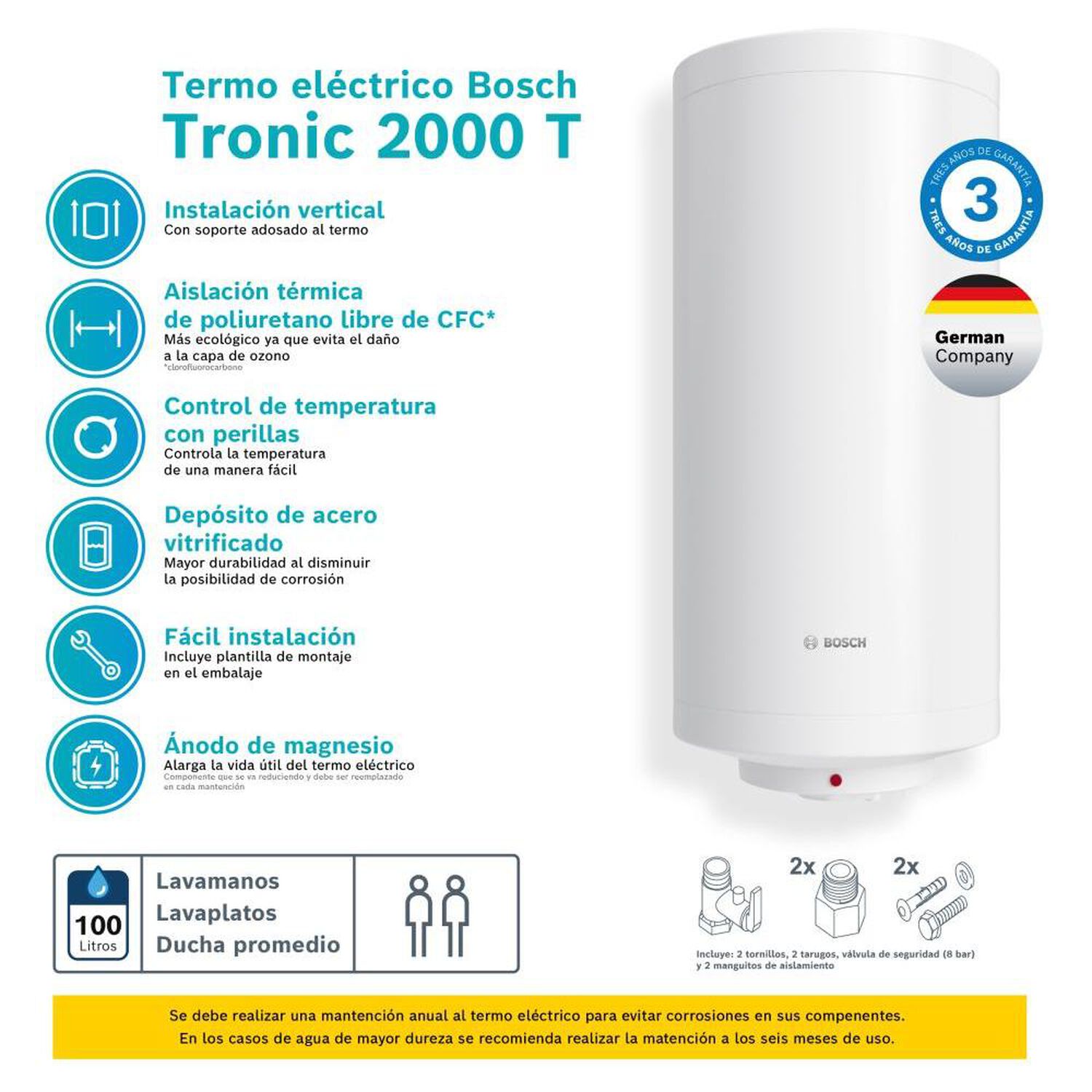 Termo El&eacute;ctrico Bosch Tr 2000T / 100 Litros image number 2.0