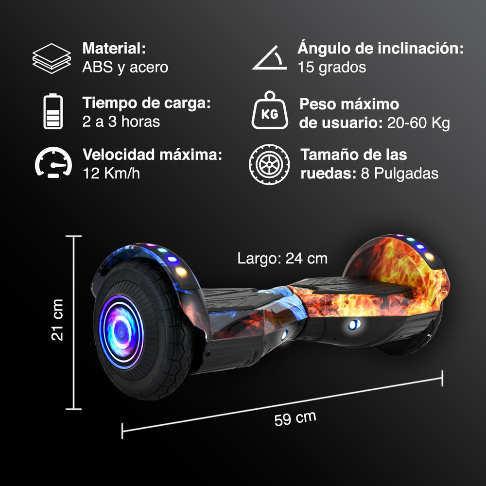Hoverboard Bluetooth Luces 8" 12 Km/h Negro image number 2.0