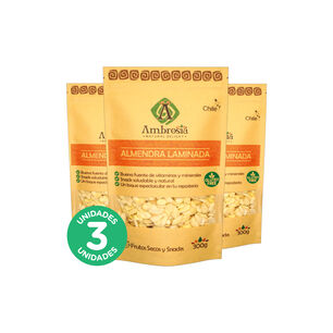 Pack 3, Snack Vegano Almendra Laminada Sin Piel 300gr