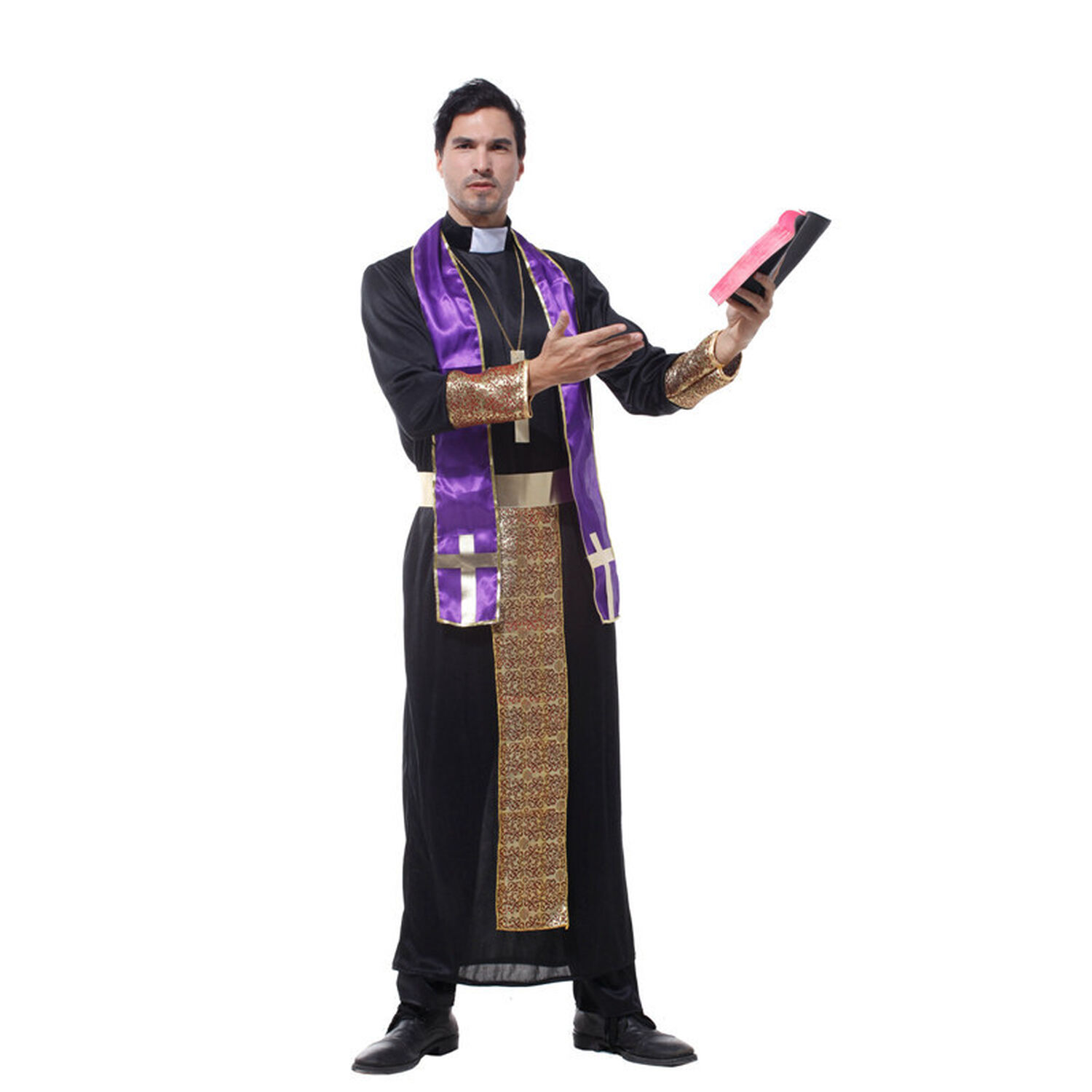 Disfraz Cosplay Cura Monje Morado Religioso - M image number 1.0