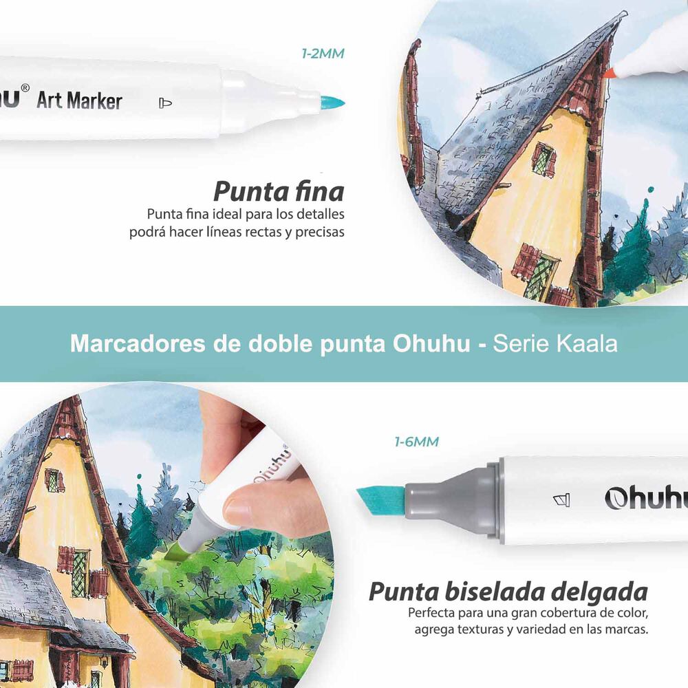 Ohuhu 60 Marcadores Alcohol Fina & Biselada Fina Paisajes image number 2.0