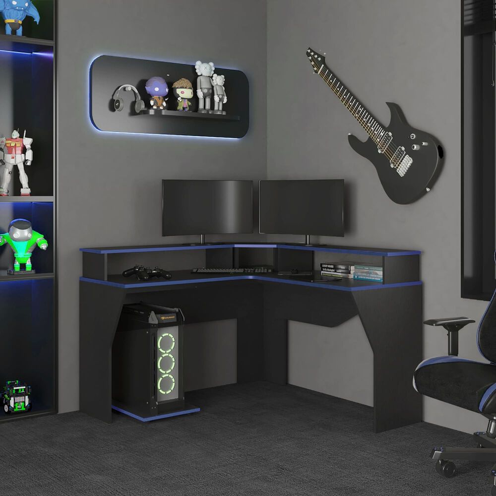 Escritorio Gamer En L 88,5x127,9x127,9 Cm Fm-046n Negro Y Azul image number 4.0