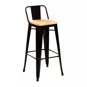 Taburete Metálico Con Asiento De Madera Ideal Para Barra