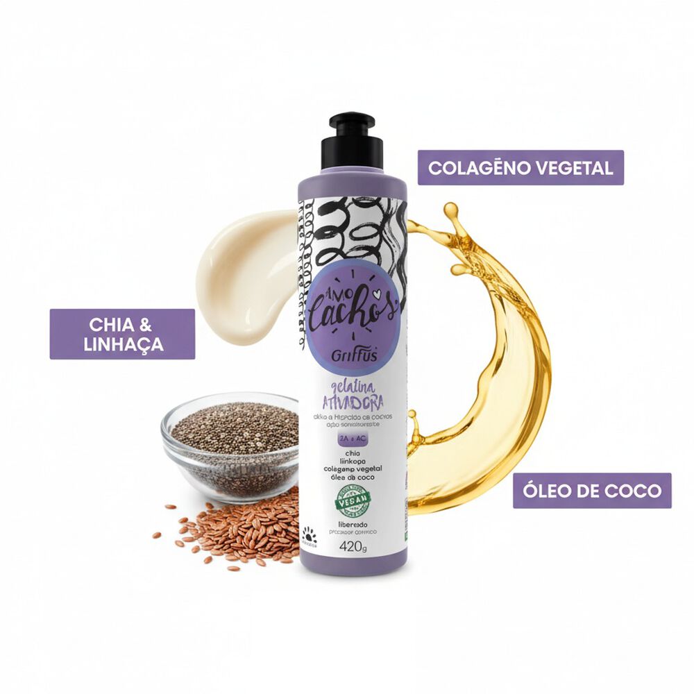 Gel Activador De Rizos Amo Cachos + Protector Termico 420g Griffus image number 2.0