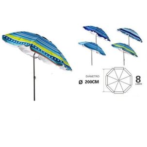 Sombrilla Reclinable 2 Mts Diametro Playa Camping Diseño Rayas Colores Varios