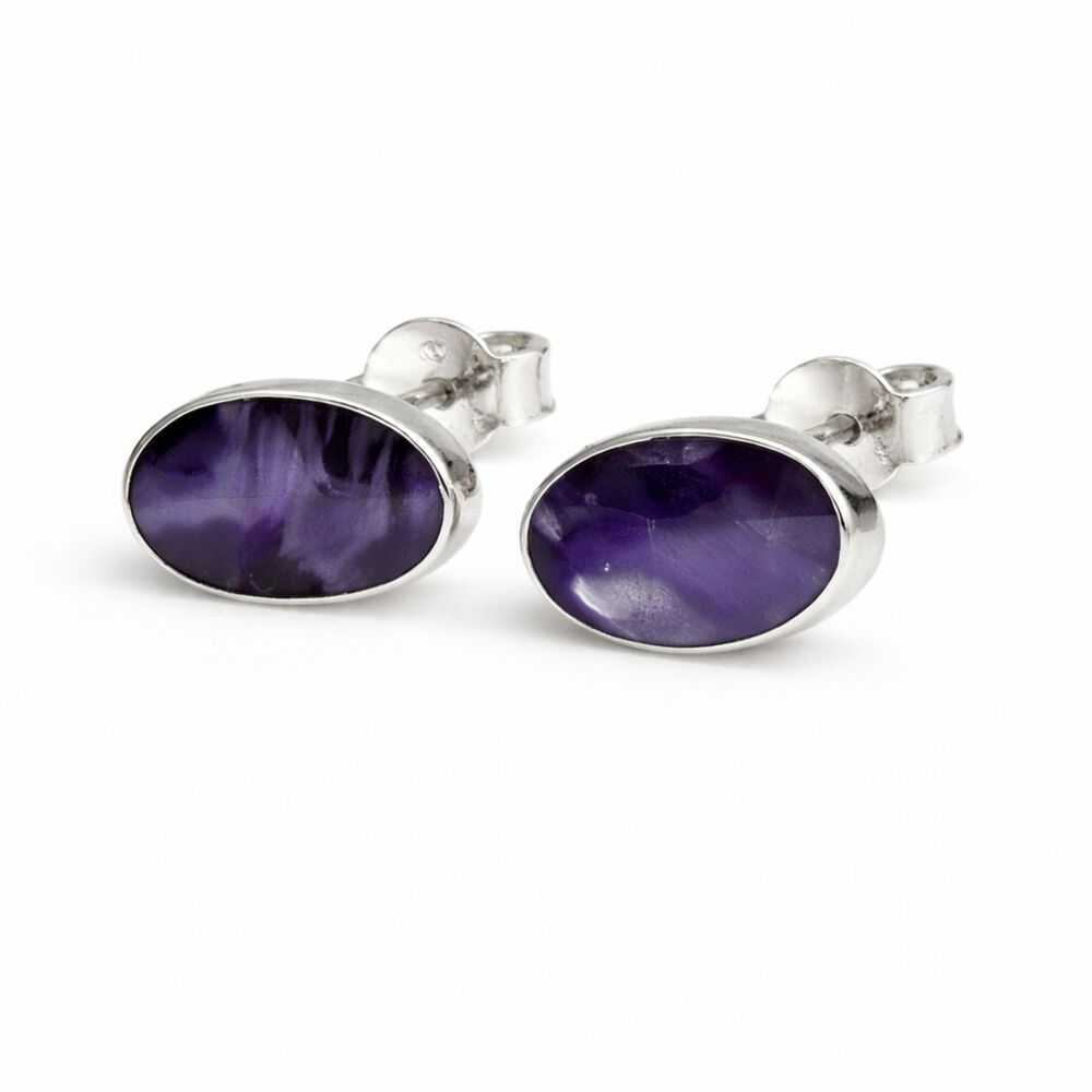 Aros Amatista Ovalado Plata 950 Tornillo Mariposa Mujer Elegantes Piedra Morado image number 0.0