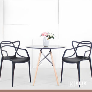 Comedor Terraza - 2 Sillas Master Negras Y Mesa Eames De Vidrio 80cm