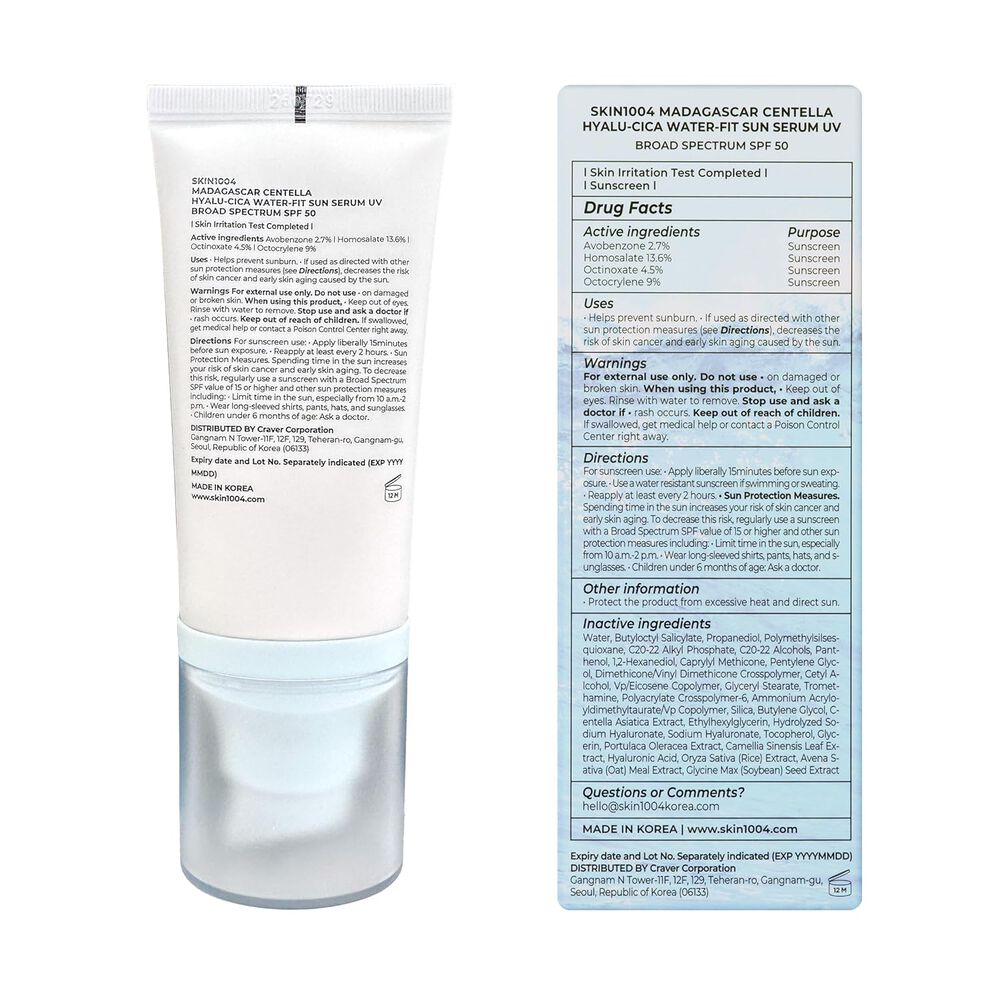 Madagascar Centella Hyalu-cica Water-fit Sun Serum Spf 50+ Y Pa++++ - 50ml (skin1004) Protector Solar Ligero Pieles Sensibles image number 3.0