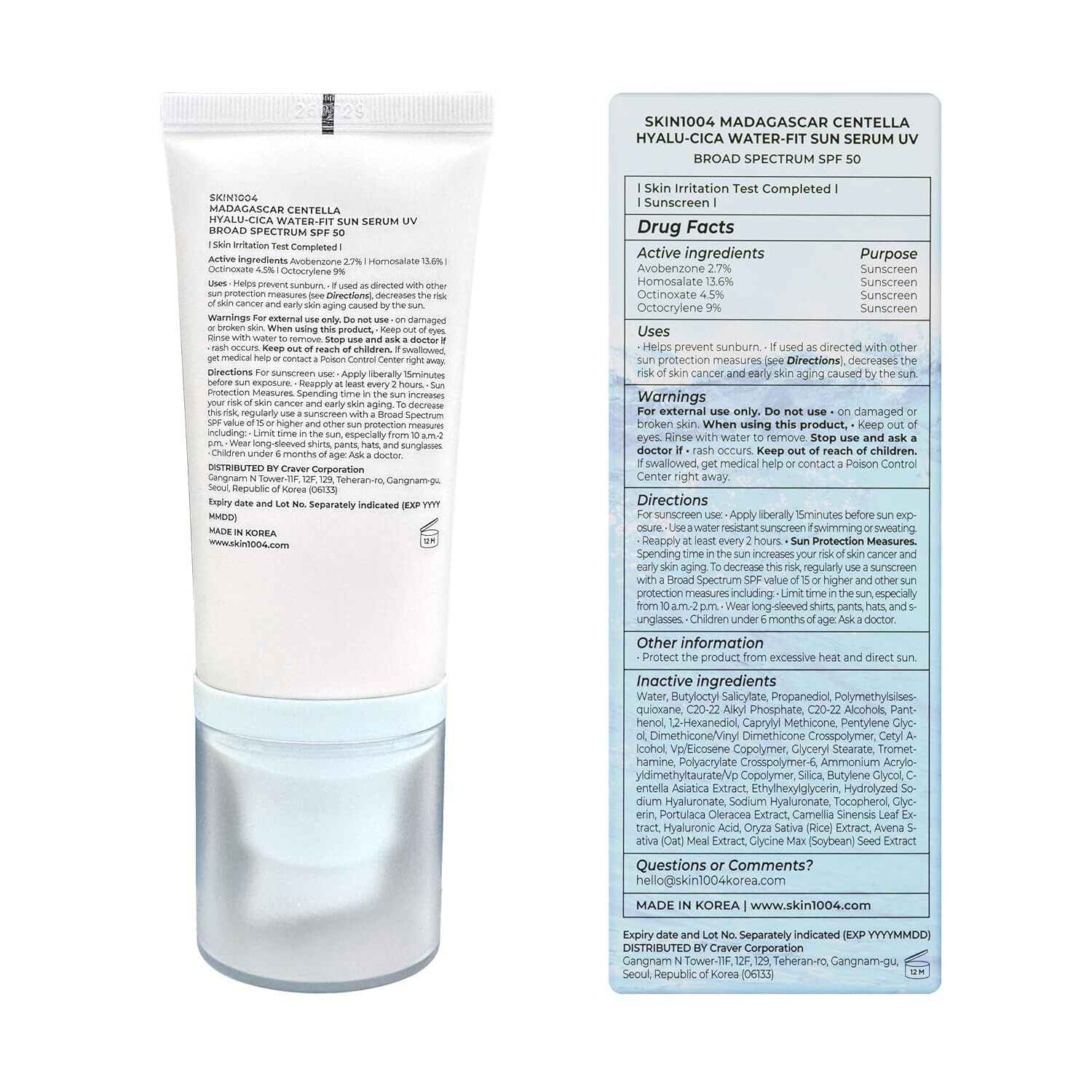 Madagascar Centella Hyalu-cica Water-fit Sun Serum Spf 50+ Y Pa++++ - 50ml (skin1004) Protector Solar Ligero Pieles Sensibles image number 3.0