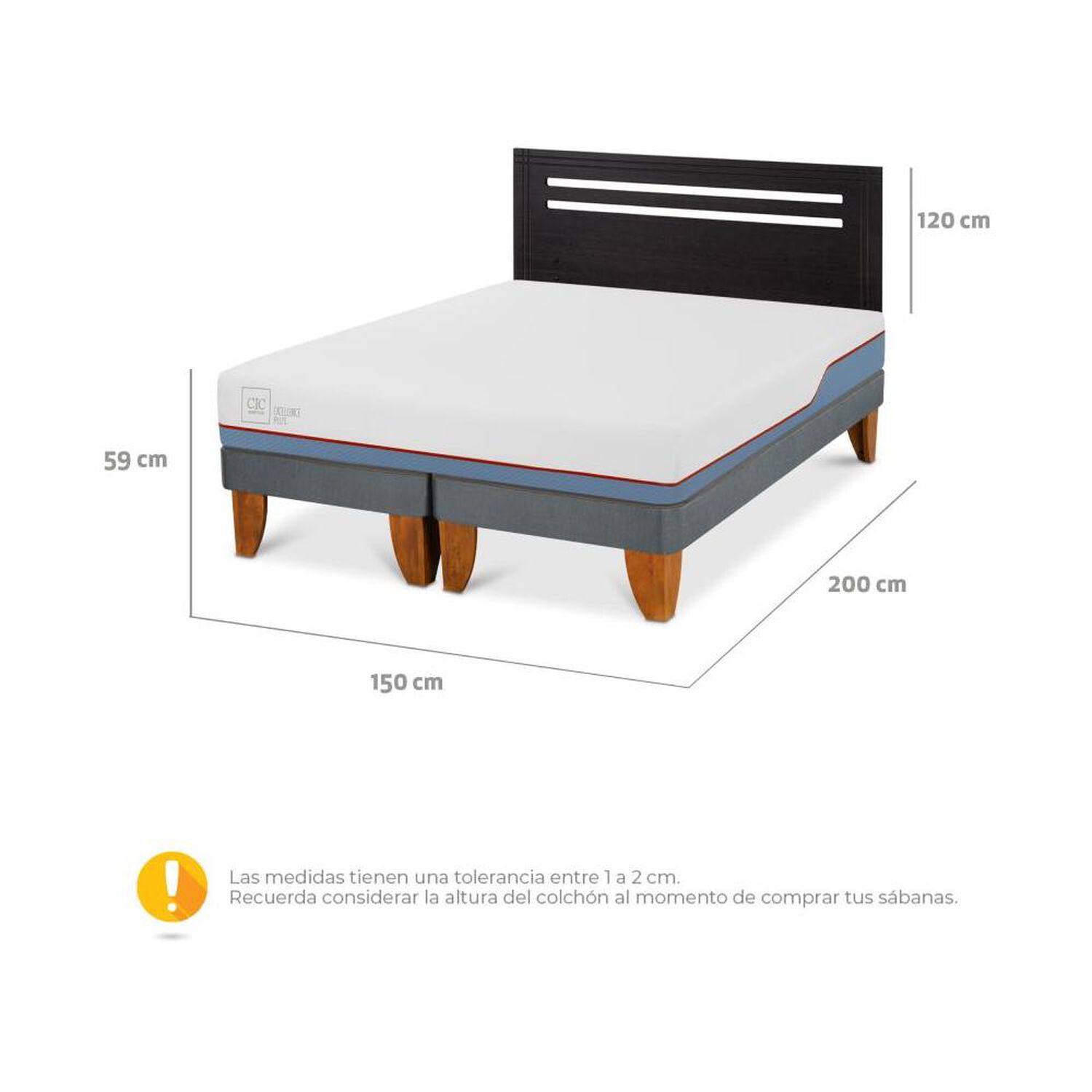 Cama Europea Cic Excellence Plus / 2 Plazas / Base Dividida + Respaldo image number 4.0