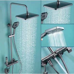 Columna Ducha Gris Pistola Con Llave De Piano