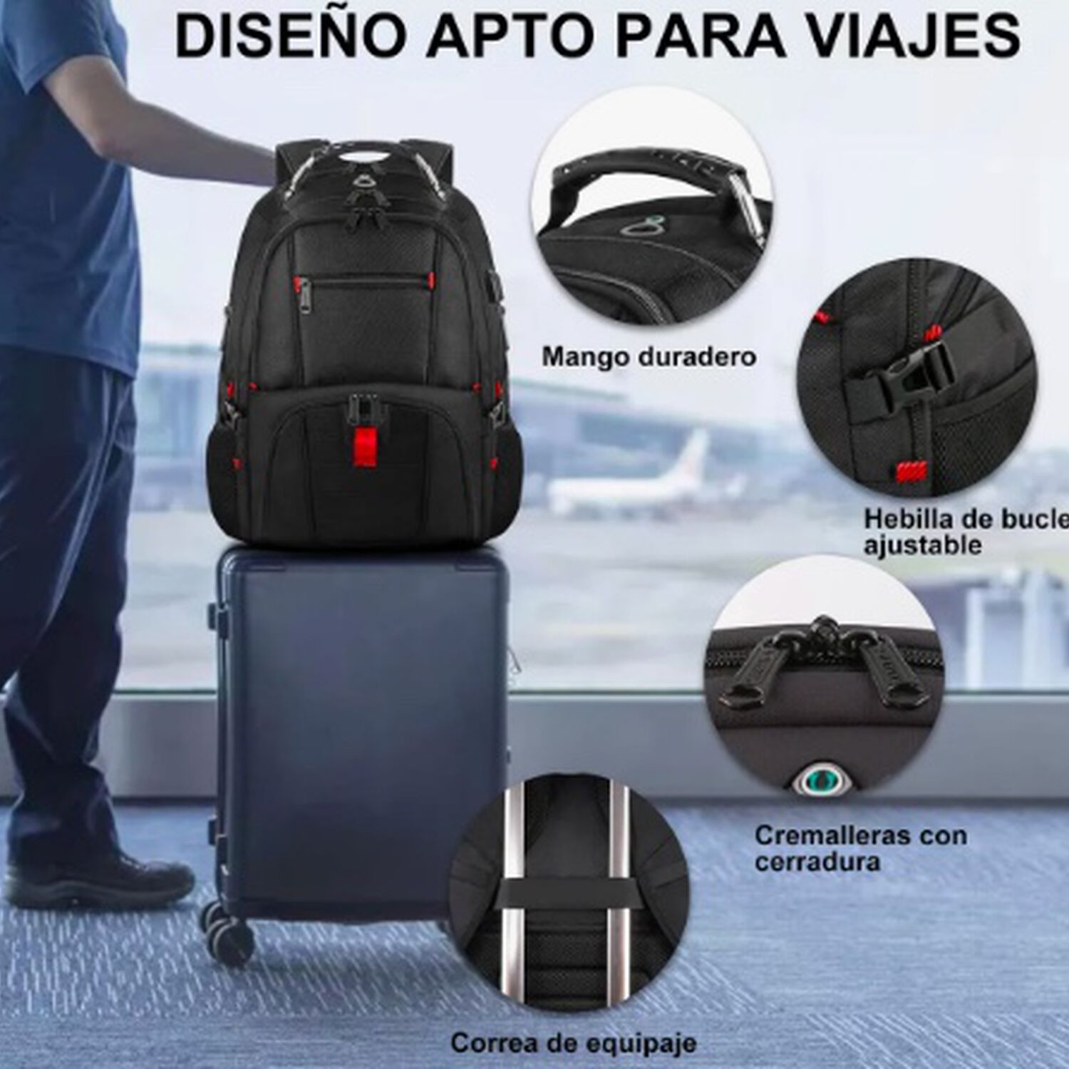 Mochila Para Notebook 17'' Impermeable Y Antirrobo 50l image number 3.0
