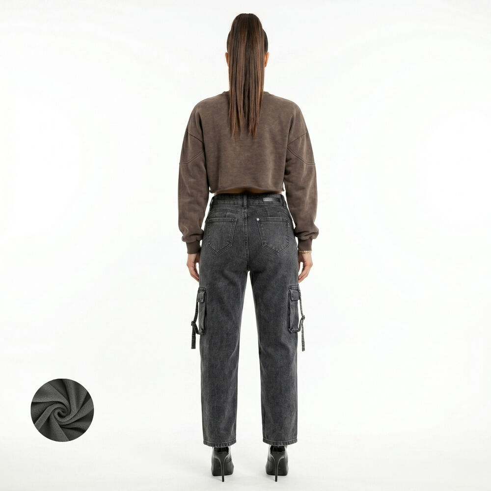 Pantalon Jeans Cargo Forro Polar Mujer image number 2.0