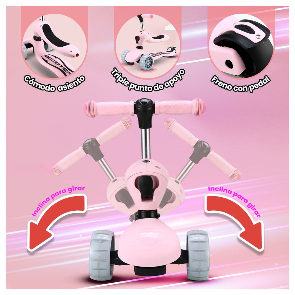 Scooter Monopatín 3 En 1 Con Asiento Y Ruedas Rosa image number 3.0