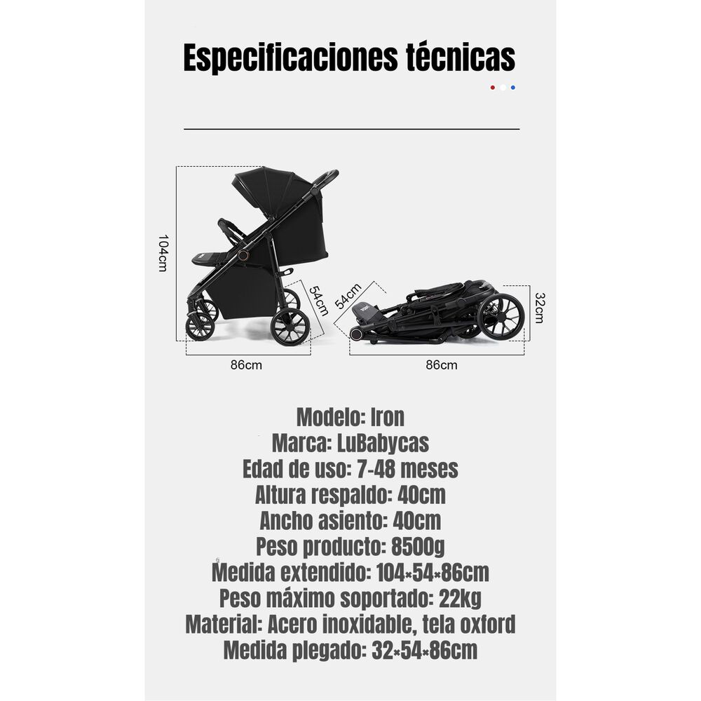 Coche De Paseo Con Posa Vaso 4 A&ntilde;os Iron Gris Lubabycas image number 2.0