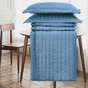 Quilt Andes Pom Pom Azul 1.5 Plazas
