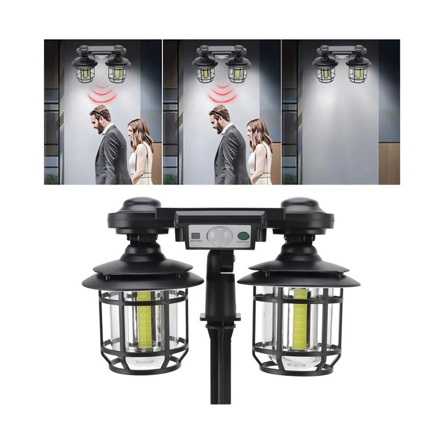 Foco Solar Exterior Doble Sensor Movimiento Estaca Pared image number 3.0