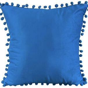 Funda De Cojines Con Pompones. Medida 45x45. Terciopelo. Celeste