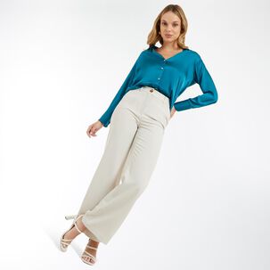 Blusa Satin Regular Manga Larga Cuello Camisero Mujer Kimera