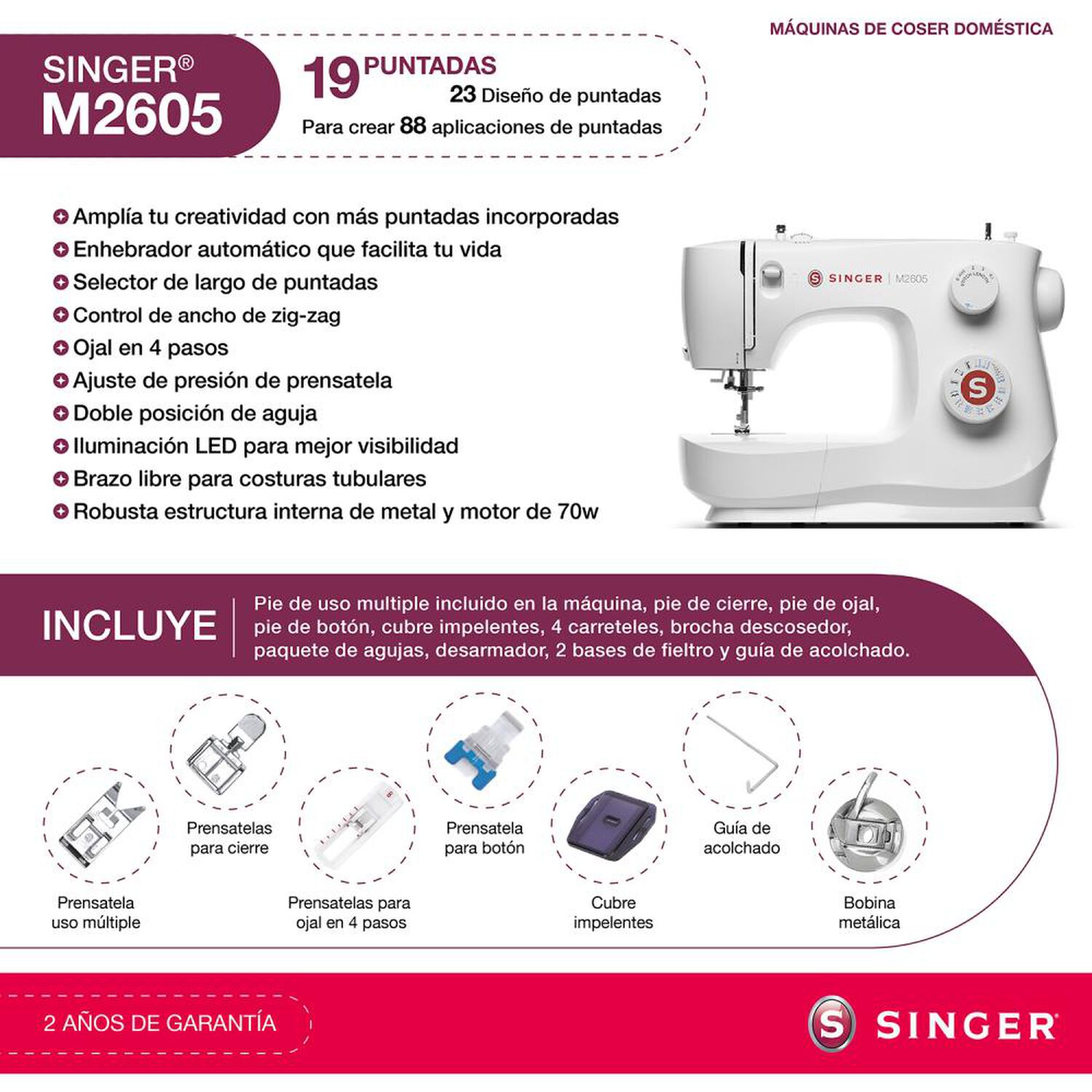 M&aacute;quina de Coser Singer M2605 image number 3.0