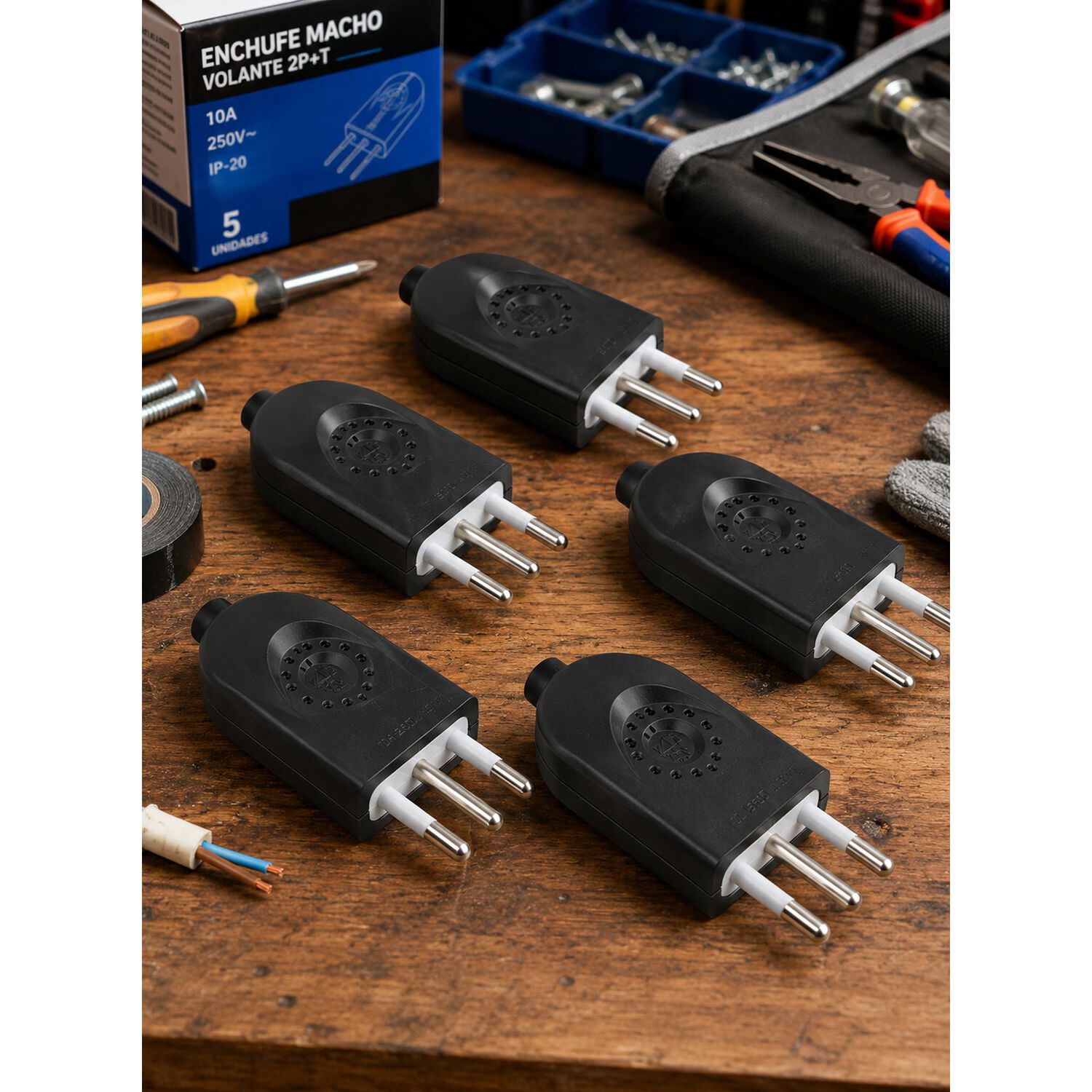 Pack 5 Enchufe Macho Volante 2p+t 10a 250v Certificado image number 4.0