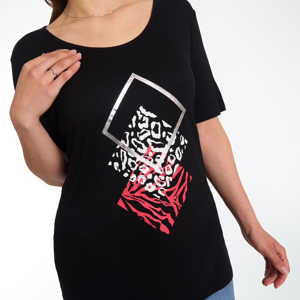 Polera Lisa Dise&ntilde;o Frontal Manga 3/4 Cuello Redondo Mujer Sexy Large image number 4.0