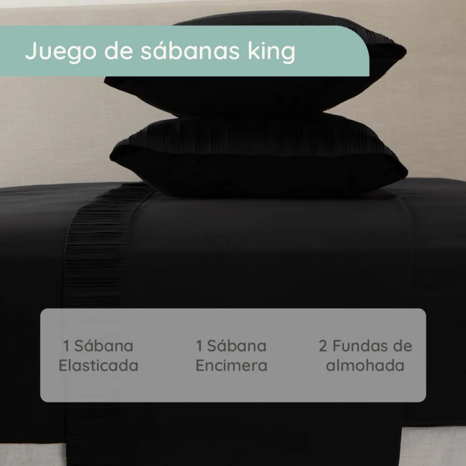Sabanas Colch&oacute;n King Microfibra 300 Hilos Negro image number 3.0