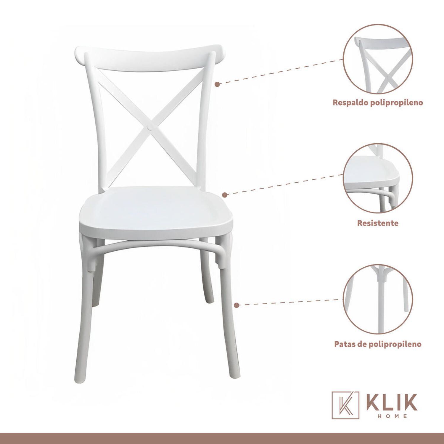 Comedor Eames 80cm Redonda Blanca + 4 Sillas Crossback Danubio Blancas image number 2.0