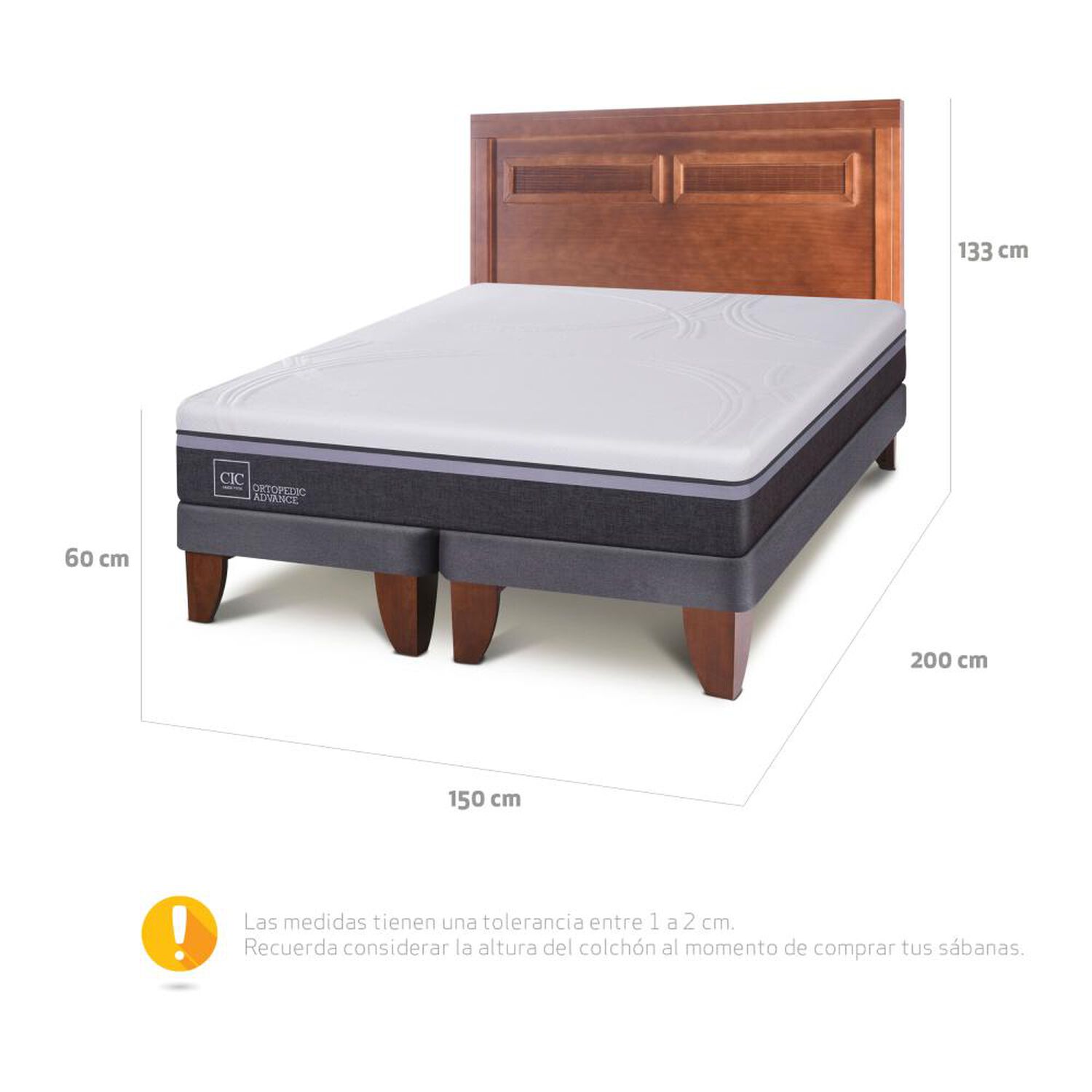 Cama Europea Cic Ortopedic Advance / 2 Plazas / Base Dividida + Respaldo image number 2.0