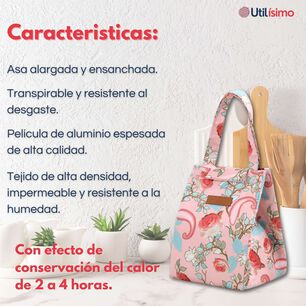 Lonchera T&eacute;rmica Estampada Port&aacute;til De Mano Picnic Pink Roses