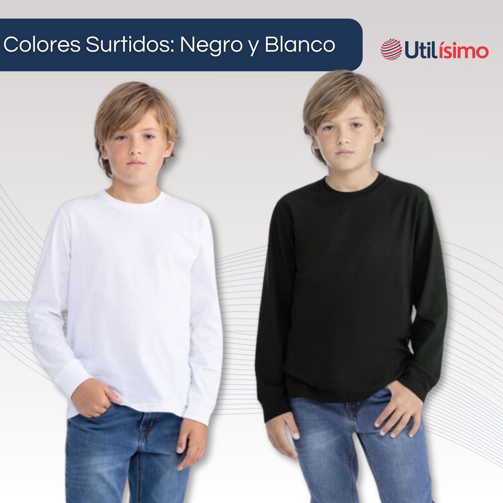 Pack 6 Camisetas Algodón Primera Capa Niño Manga Larga Blanco Negro image number 4.0