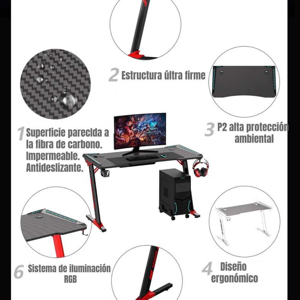 Escritorio Gamer Con Luces 140x60x73cm Negro Lubabycas image number 3.0