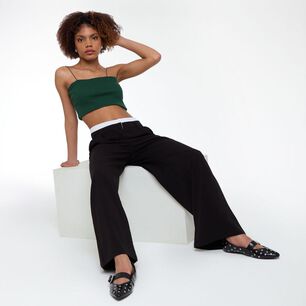 Pantal&oacute;n Sastrero Doble Pretina Tiro Medio Relax Mujer Rolly Go