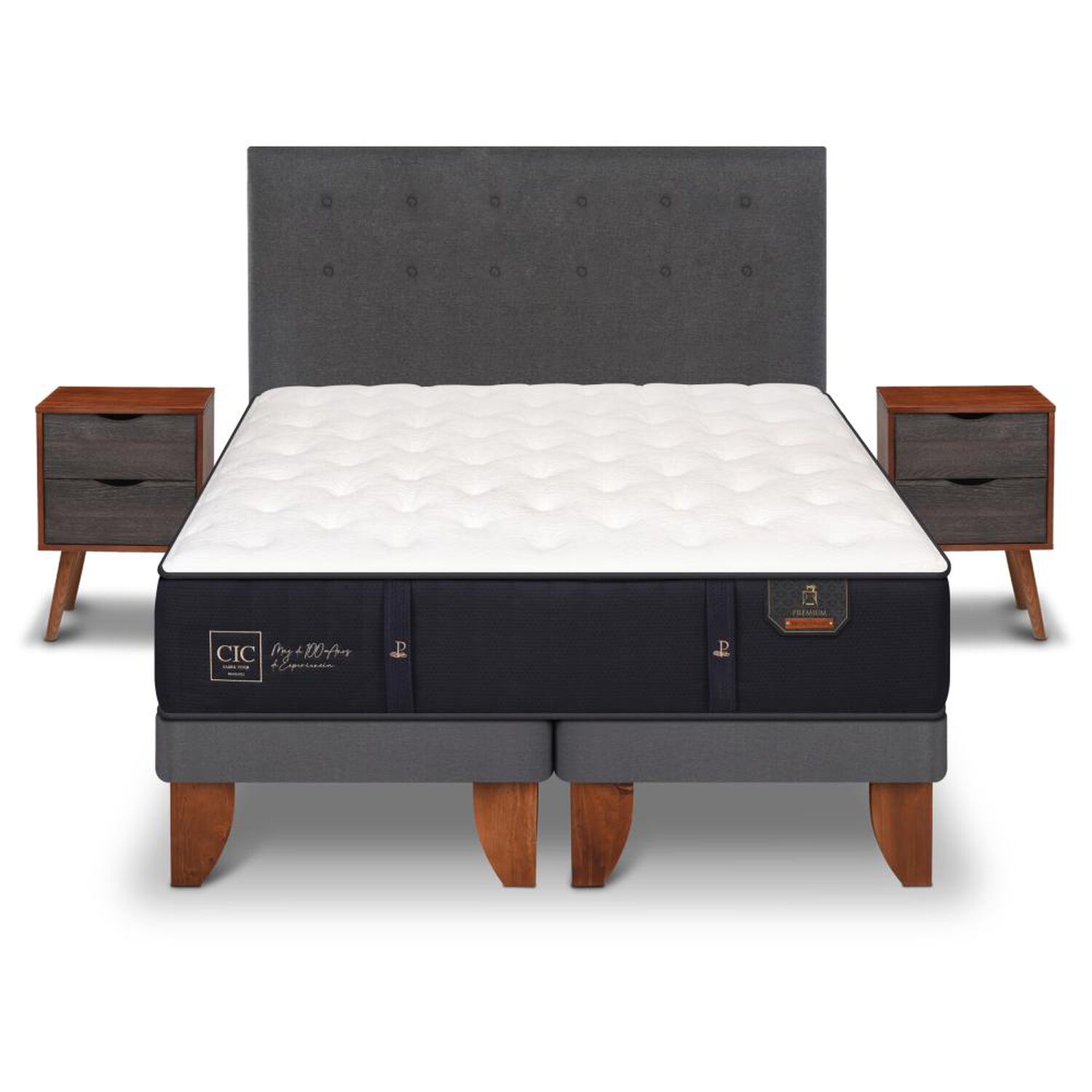 Cama Europea Cic Premium / 2 Plazas / Base Dividida + Set De Maderas image number 0.0