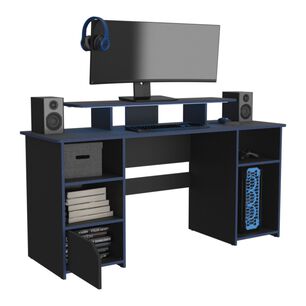 Escritorio Gamer 1 Puerta Fm-045a Negro Y Azul