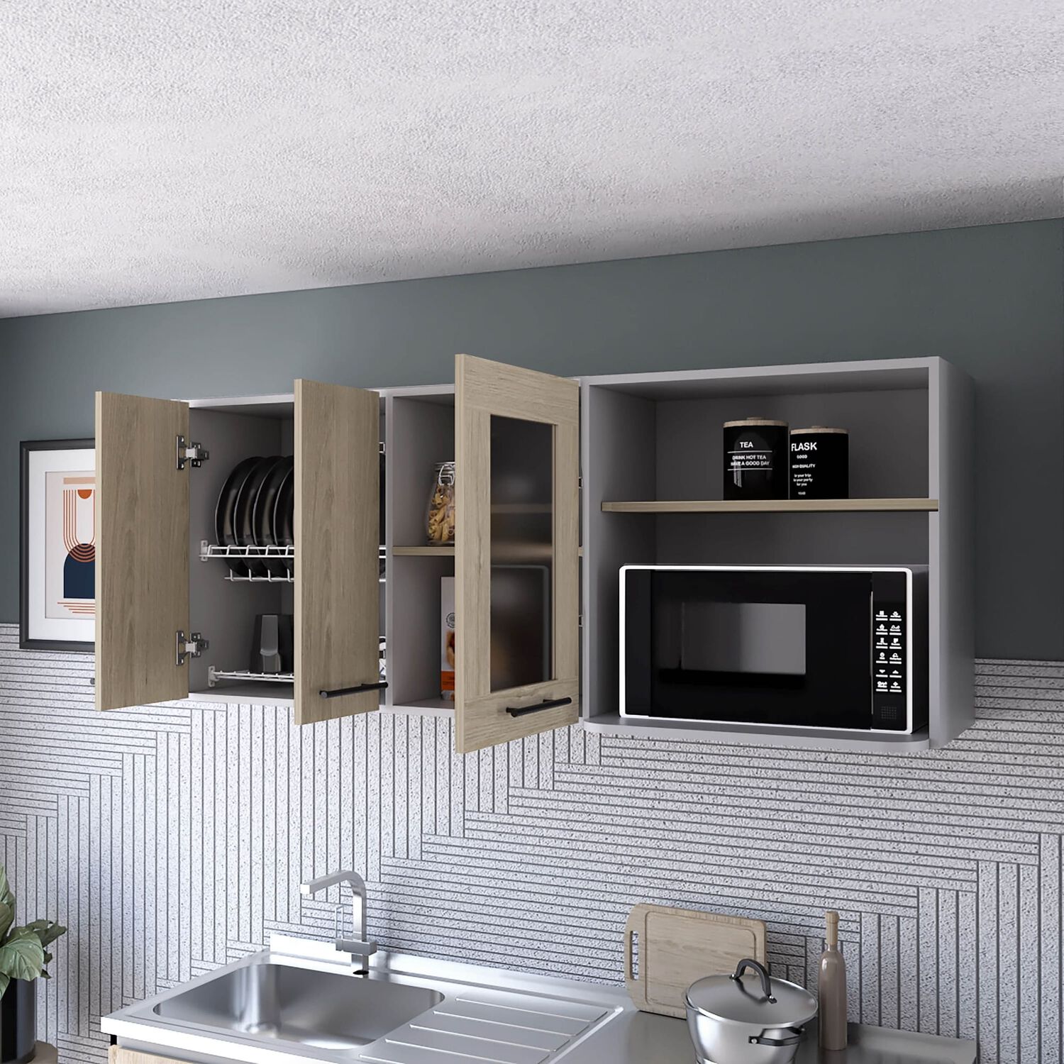 Mueble Mural Con Capacidad Para Microondas 3 Puertas Fm-003g Gris image number 5.0