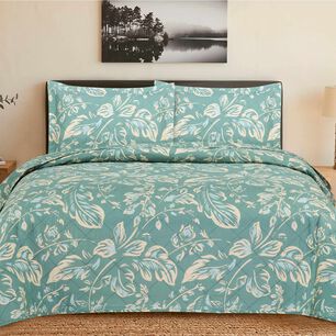 Quilt Andes Estampado Hojas Aqua King