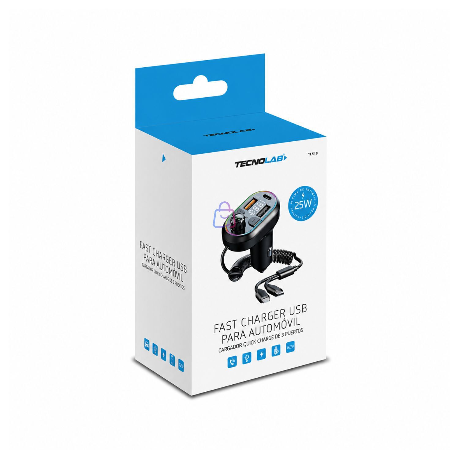 Cargador Auto Bluetooth 5.0 Fm Rgb Pd25w 3 Puertos - Ps image number 3.0
