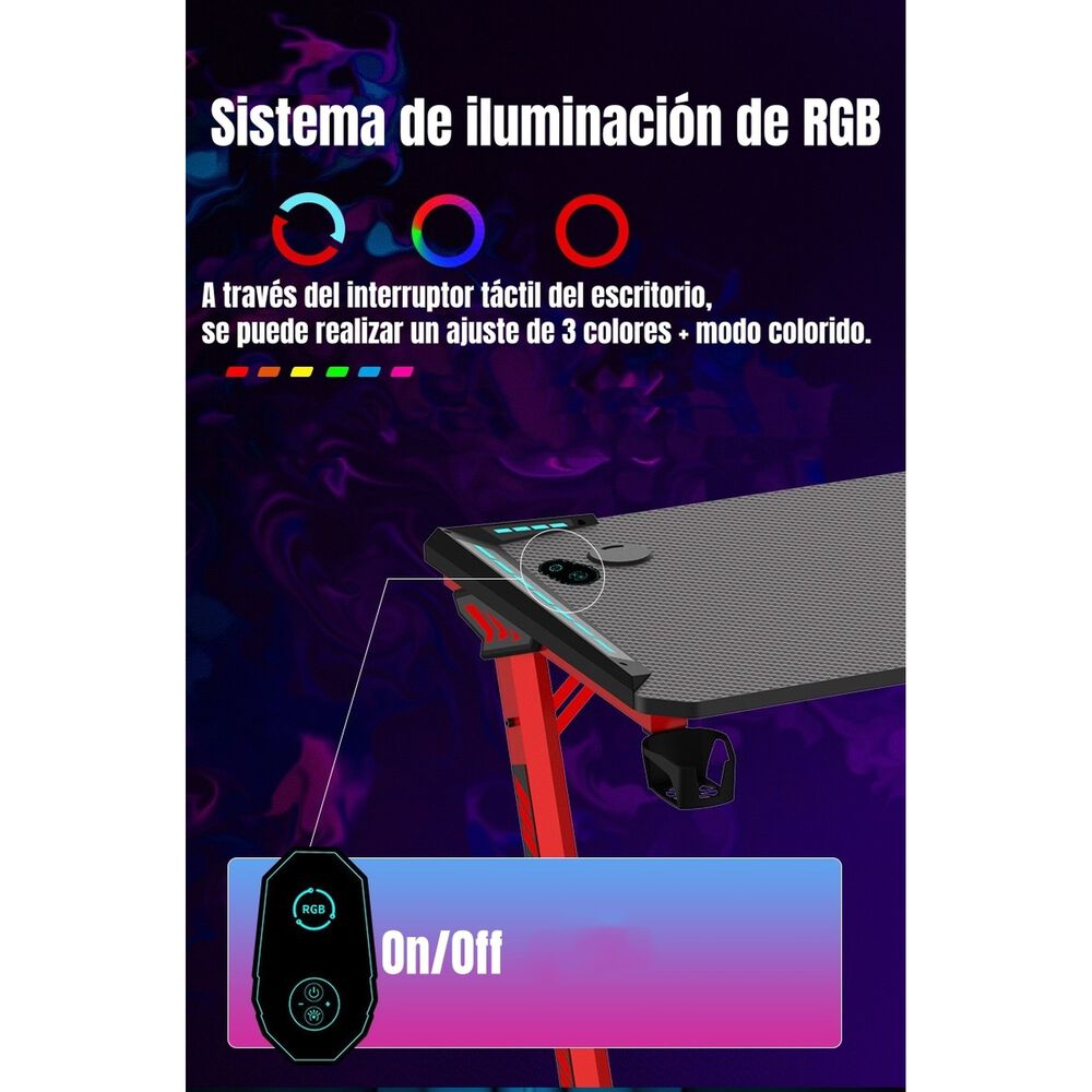 Escritorio Gamer Con Luces 140x60x73cm Negro Lubabycas image number 2.0