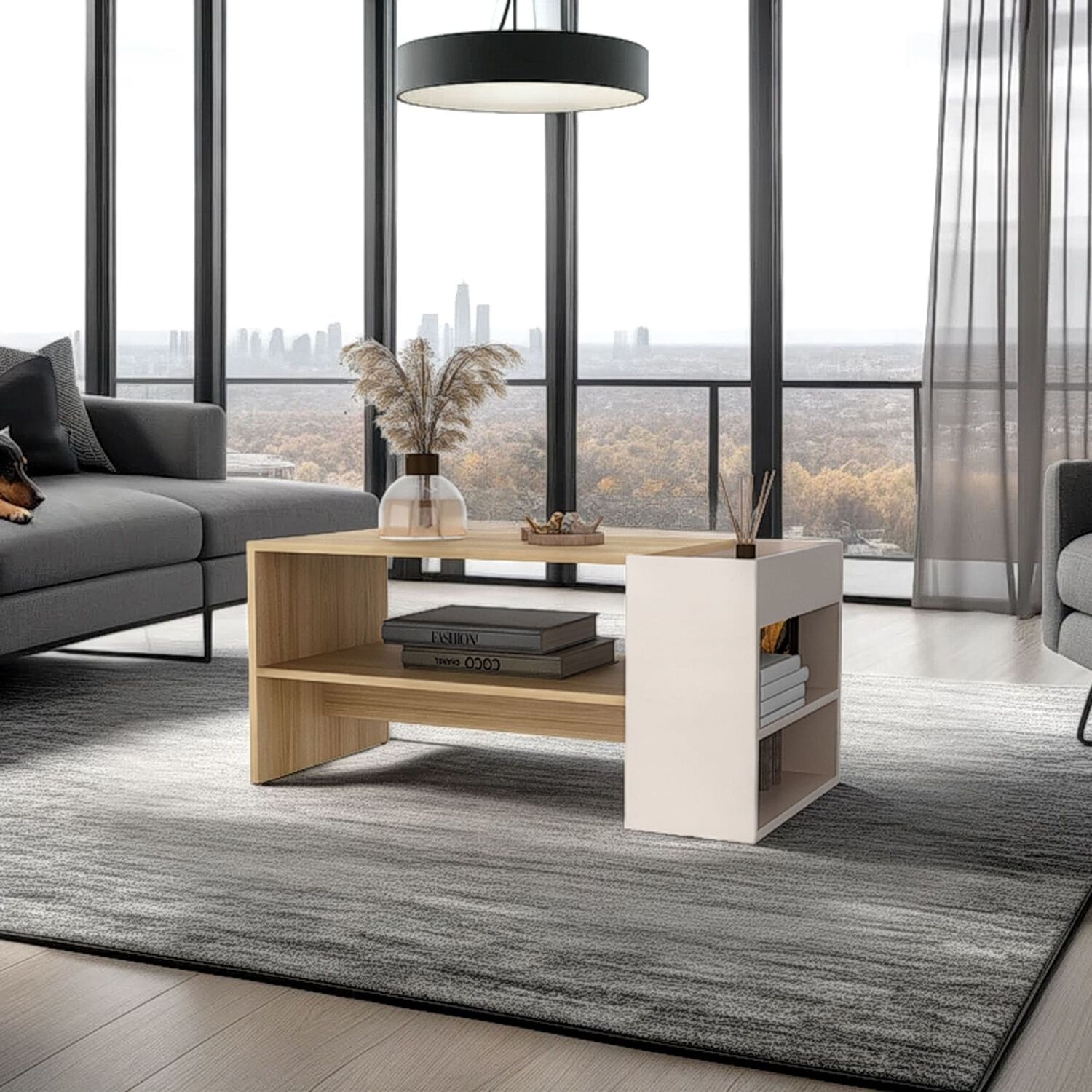 Mesa Centro 42x91x45 Cm Beige Y Caf&eacute; Claro image number 4.0