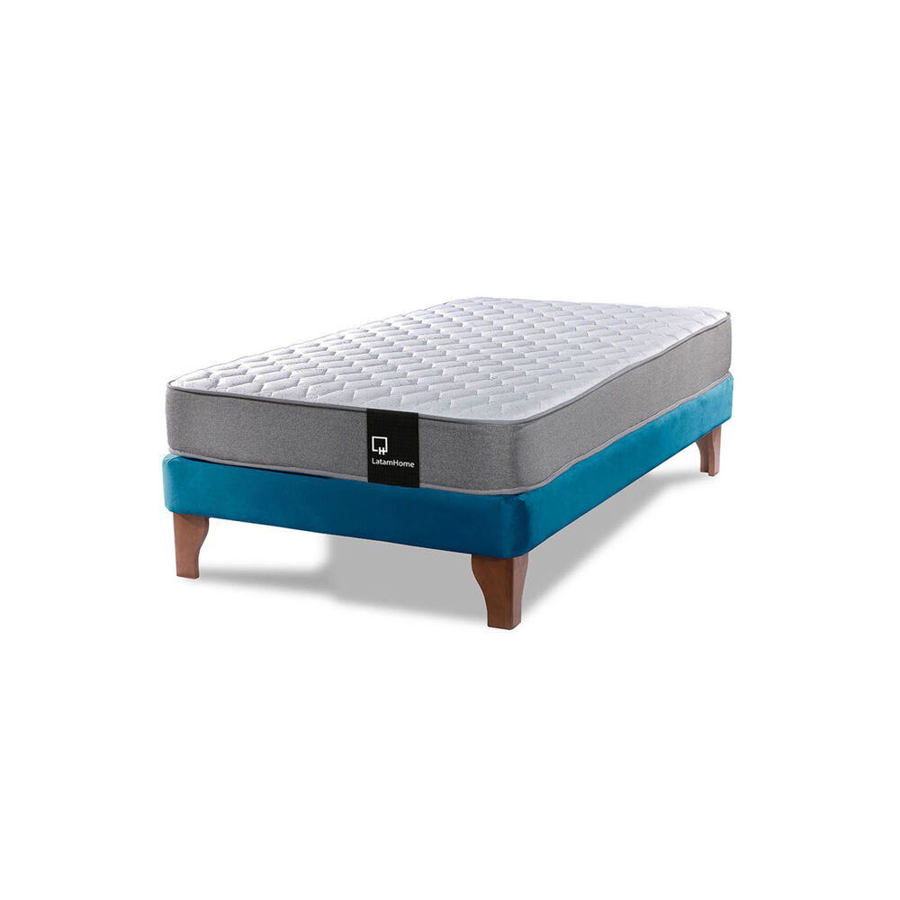 Cama Europea Zen Best 1.5 Plaza Tela Velvet Azul Petroleo image number 1.0