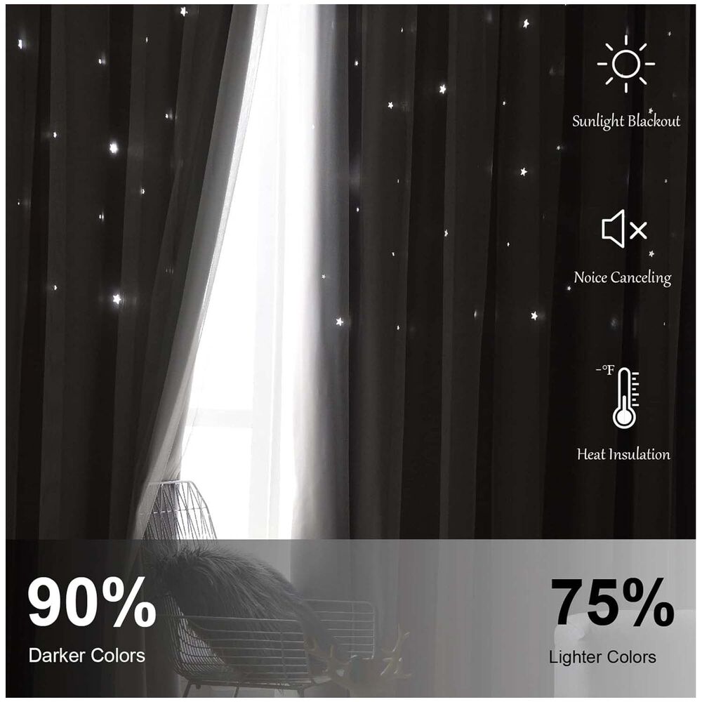 Cortinas Blackout Con Agujero Estrella Y Visillo Integrado - Beige image number 2.0