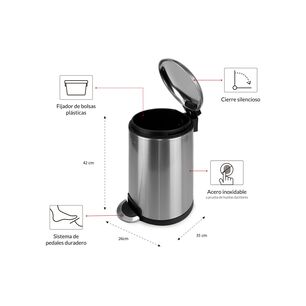 Basurero Acero Inoxidable Con Pedal 12 Litros Cierre Suave Nautica